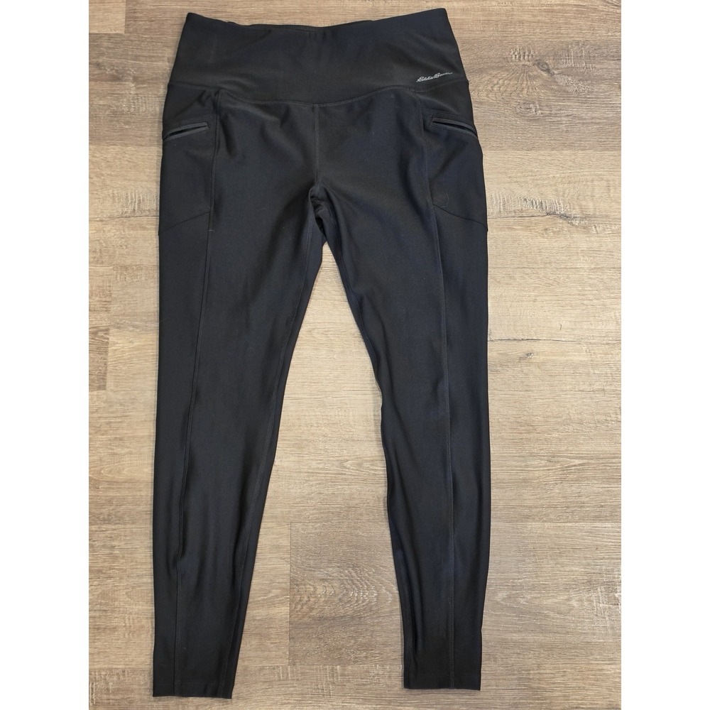 Eddie Bauer Trail Leggings Women Black High Rise Athletic Hiking Zip Pockets Lg